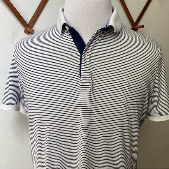 Massimo Dutti Striped Blue White Short Sleeve Polo Large - Picture 9 of 15